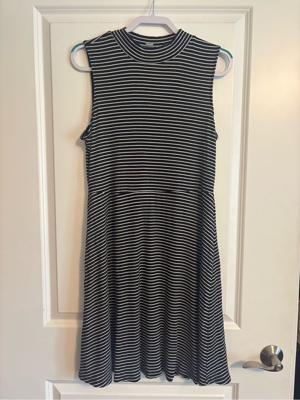 OLD NAVY |  Black & White Stripes | Knee Length Dress | Mock Neck |Winter Staple